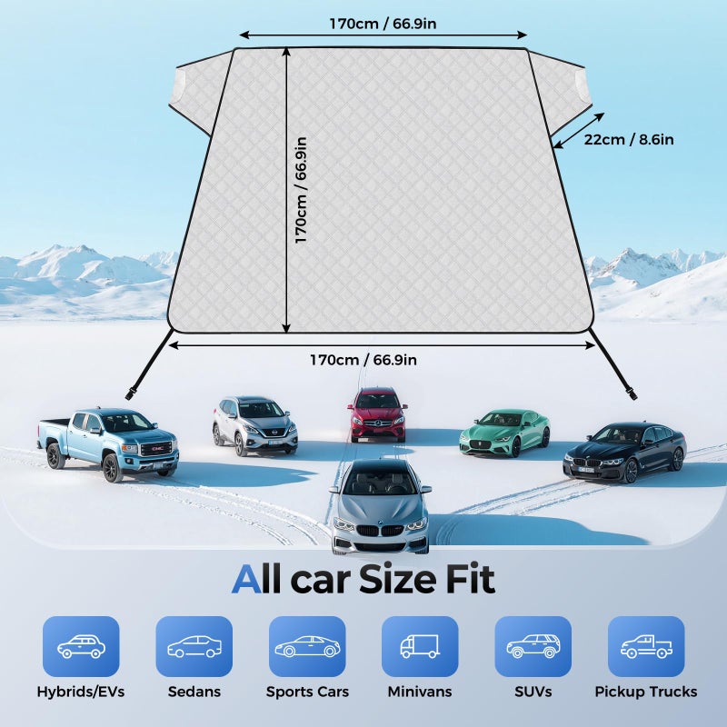 FLORICH Car Windshield Cover for Ice and Snow Heavy Duty Fabric with Side Mirror Cover,Standard Winter Frost Hail Protector for Most Car, Truck, SUV, Van and MPV (66x 47Inch) - Image 3