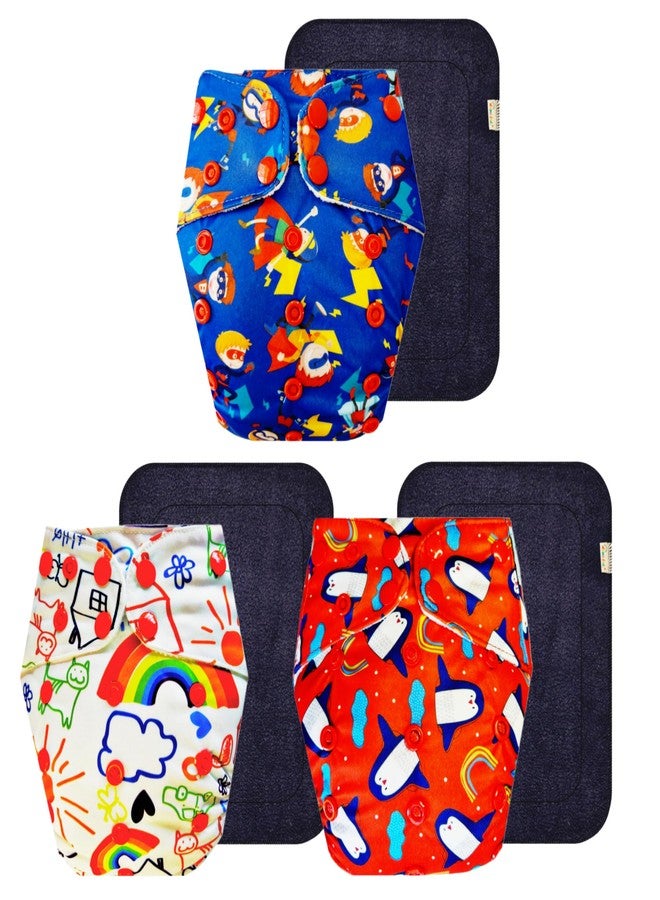 Dumbledo Premium Cloth Diaper with Black Insert (Pack of 3) | Hypoallergenic | Breathable | Quick Dry | Ideal for Toddlers | 3 Months - 3 Years | Unisex Baby - Image 1