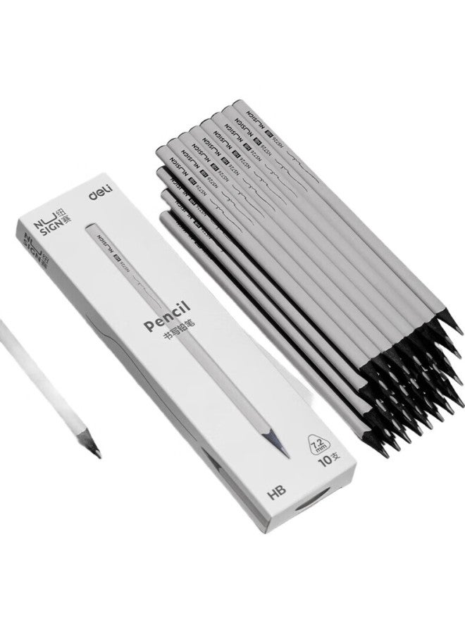 Deli 10-Pack Hb New Style White Black Wood Graphite Pencils, High-Quality Triangular Pencil Shaft, For Exams, Art Students, Sketching, Writing, Gift, Ns726-Hb, Back-To Gift For Students - Image 2