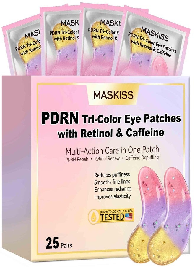 Maskiss PDRN Under Eye Patches (25 Pairs, Tri-Color Eye Gel Pads with Retinol Caffeine, Eye Masks for Dark Circles Puffy Eyes Wrinkles, Collagen Self Care Gifts for Women - Image 1