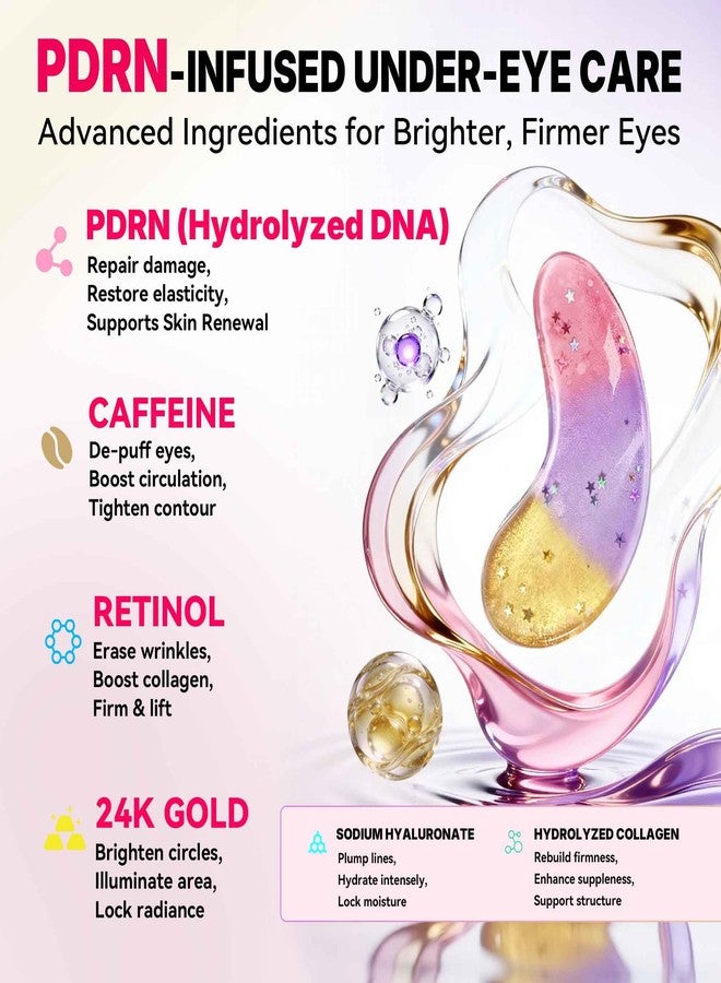 Maskiss PDRN Under Eye Patches (25 Pairs, Tri-Color Eye Gel Pads with Retinol Caffeine, Eye Masks for Dark Circles Puffy Eyes Wrinkles, Collagen Self Care Gifts for Women - Image 3
