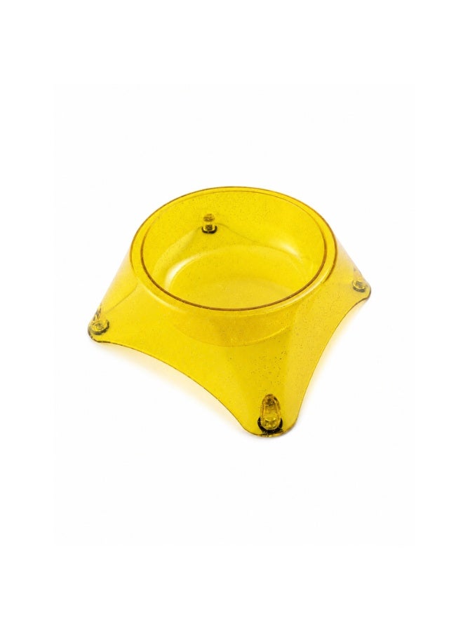 Small Single-Piece Plastic Pet Bowl for Cats and Puppies - Durable Food and Water Feeding Dish, Yellow (11.5cm Eating Area, 13cm Base) - Image 1