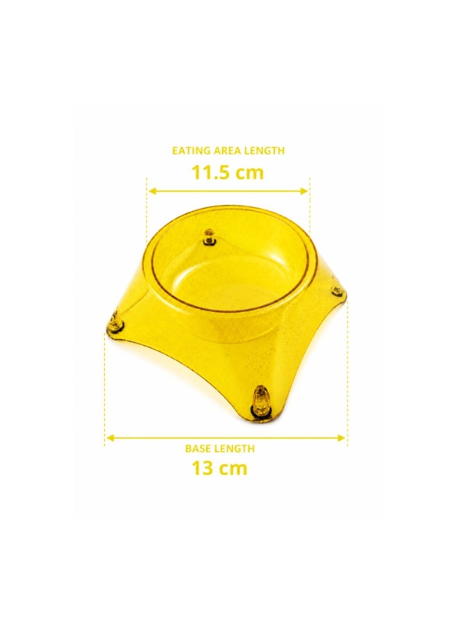 Small Single-Piece Plastic Pet Bowl for Cats and Puppies - Durable Food and Water Feeding Dish, Yellow (11.5cm Eating Area, 13cm Base) - Image 2