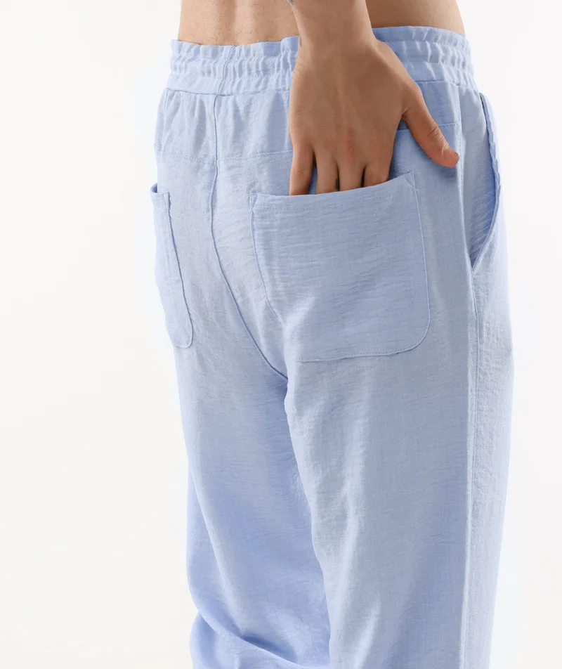 Cedy Denim Men's Synthetic Linen High Waist Elastic Loose Cut Trousers C350