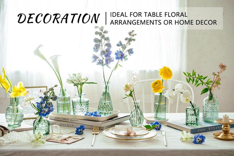 SUPMIND Glass Bud Vase Set, 16pcs Small Green Flower Vases for Table Centerpieces in Bulk, Mini Vintage Vase for Wedding, Home, Table Decoration - Image 3