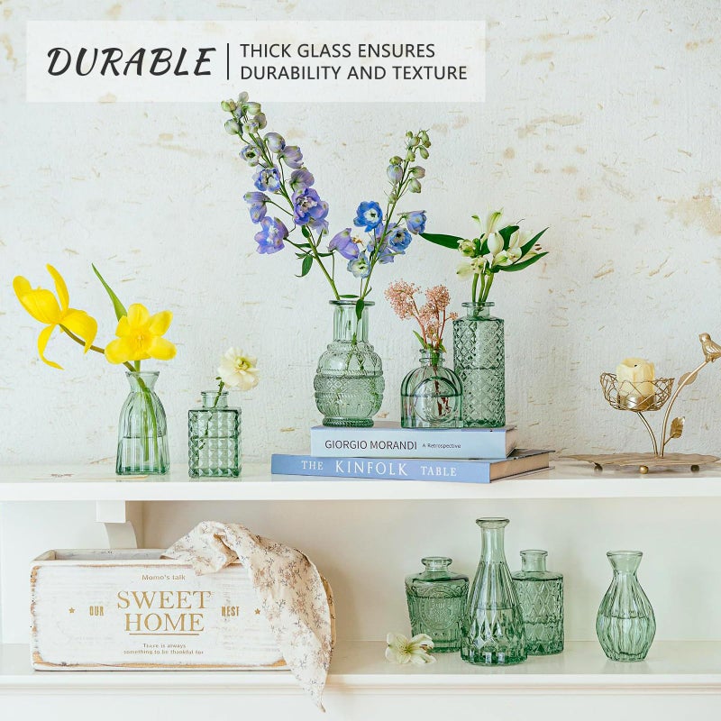 SUPMIND Glass Bud Vase Set, 16pcs Small Green Flower Vases for Table Centerpieces in Bulk, Mini Vintage Vase for Wedding, Home, Table Decoration - Image 4