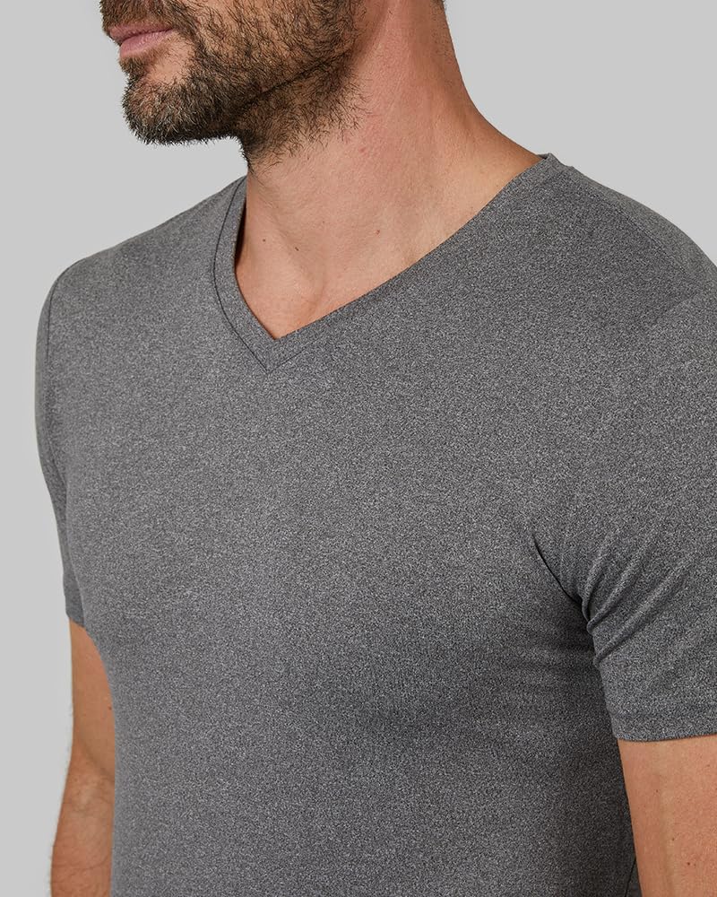32 Degrees Mens Cool Quick Dry Active Lounge Basic Vneck T-Shirt, Grey Heather, Large - Image 2