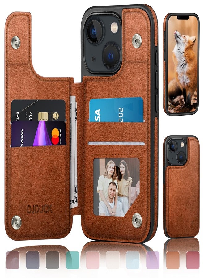 DJDUCK Designed for iPhone 13 Case Wallet, Card Holder Case with [2 Screen Protectors][Magnetic Clasp Folio Cover][RFID Blocking Leather] Shockproof Women Men Cases 6.1" for Apple 13 Light Brown - Image 1