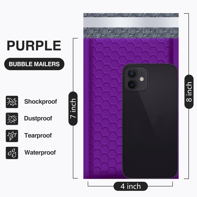UCGOU Bubble Mailers 4x8 Inch Purple 50 Pack Usable Size 4x7 Padded Envelope Small Business Mailing Packages Opaque Self Seal Adhesive Waterproof Boutique Shipping Bag for Jewelry Makeup Supplies #000 - Image 2