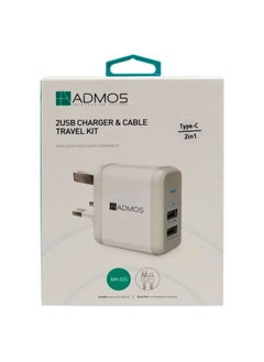 Admos Travel Charger With Cable, 2 in 1 USB Charger Adapter Fast Charging DC 5V, 3.1A Cable Travel Kit Type-C Dual USB Port ADMOS AM-025  - Image 4