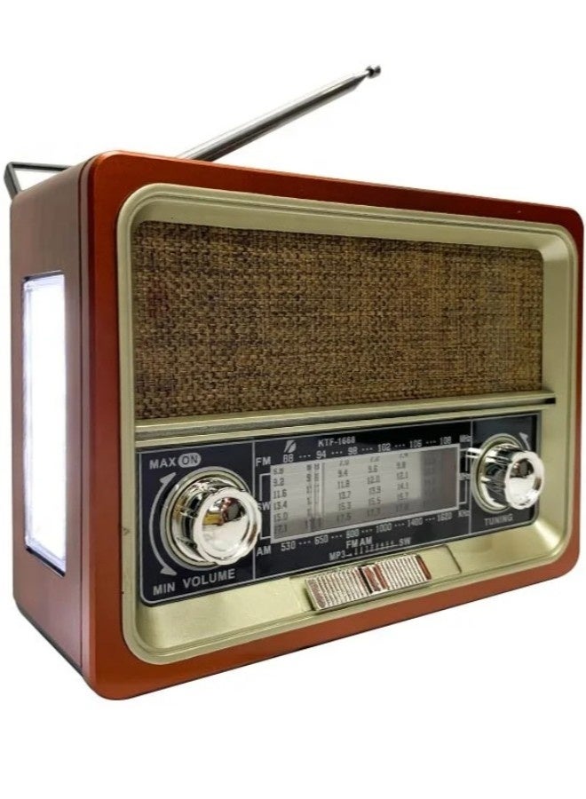 Radio with small, loud, clear sound 6W. rechargeable electric radio. features a voice recorder with control ons and a wireless Bluetooth speaker. vintage style radio boasts a sleek, classic design. It includes a Bluetooth speaker with USB C charging port, microSD card slot, flash drive slot, and AUX input. Bluetooth radio is compatible with all phones. - Image 1