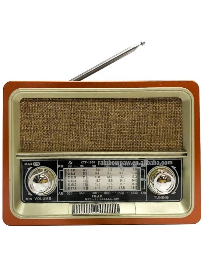 Radio with small, loud, clear sound 6W. rechargeable electric radio. features a voice recorder with control ons and a wireless Bluetooth speaker. vintage style radio boasts a sleek, classic design. It includes a Bluetooth speaker with USB C charging port, microSD card slot, flash drive slot, and AUX input. Bluetooth radio is compatible with all phones. - Image 2