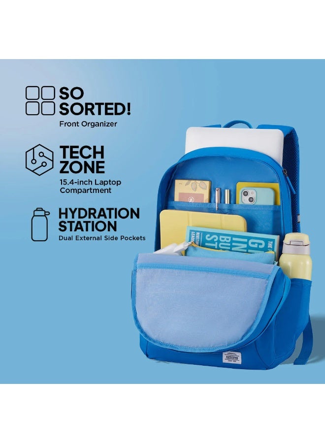AMERICAN TOURISTER Braydon 15.6" Laptop Backpack 23L Capacity, Polyester, Pool Blue|Adjustable Strap|Ergo Back & Shoulder|Bottle Holder|Front Pocket - 1 Year International Warranty - Image 4