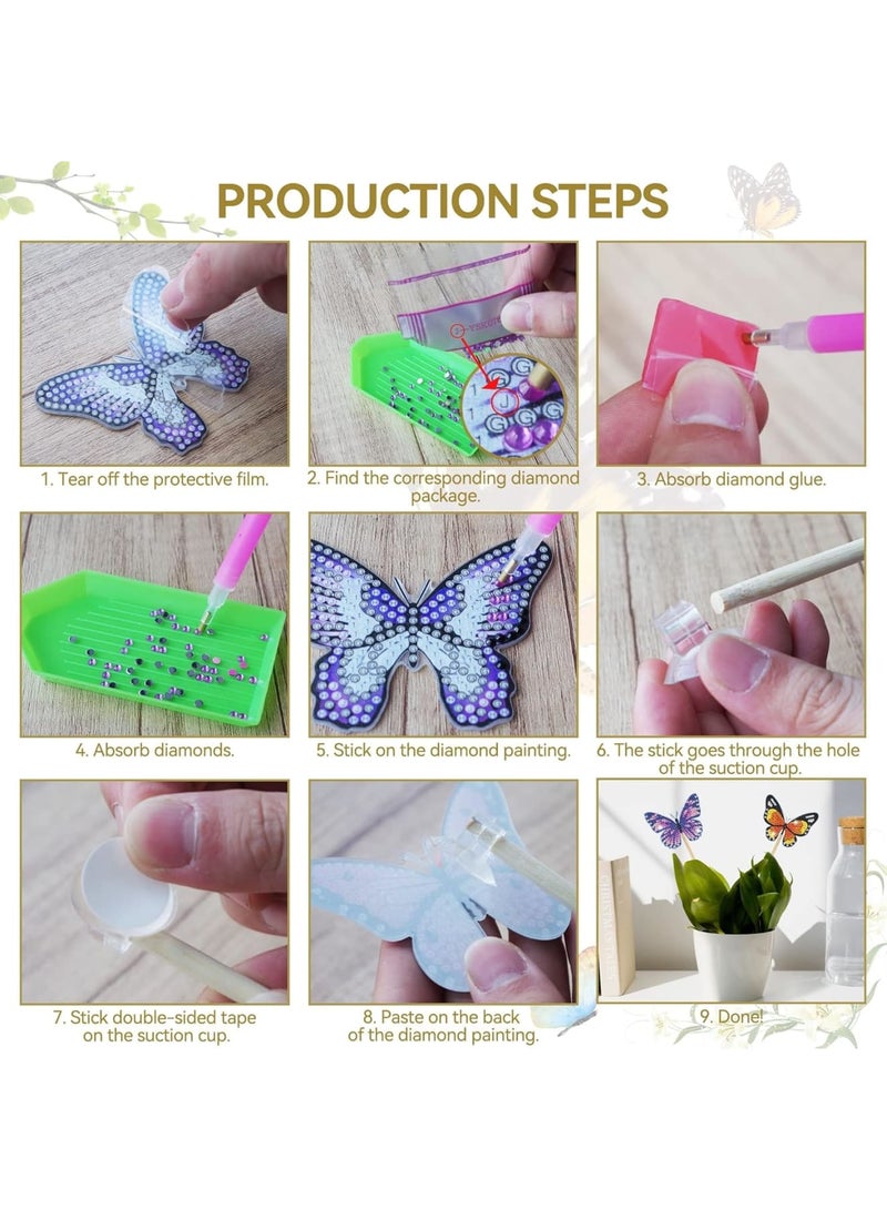 SOLARAE Butterfly Diamond Art, 8 Pcs Butterfly Diamond Art Kits for Adults Kids, Diamond Art Kits, Butterfly Stakes Diamond Art Supplies for Indoor, Outdoor, Garden, Yard Decoration - Image 3