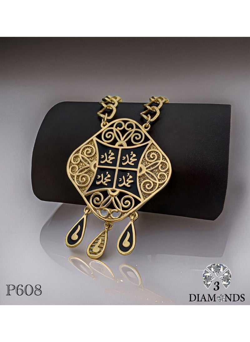 ثري دايموندز سلسلة إسلامية مطلية دهب بدلاية منقوش عليها اسم محمد – تصميم فاخر ومميز وكمية محدودة - Image 4