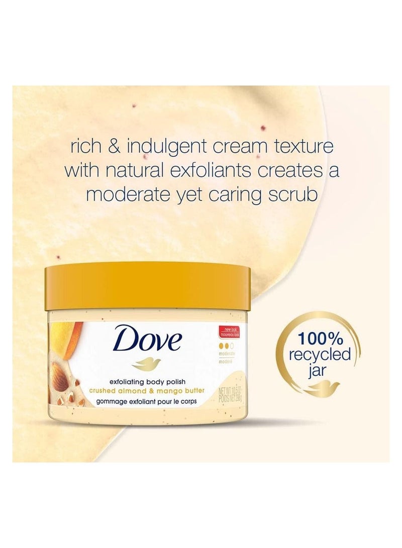 Dove Exfoliating Body Polish Scrub For Dry Skin With Crushed Almond And Mango Butter Gently Exfoliates And Moisturizes To Reveal Instantly Soft Smooth And Healthy Skin 298gm  - Image 4