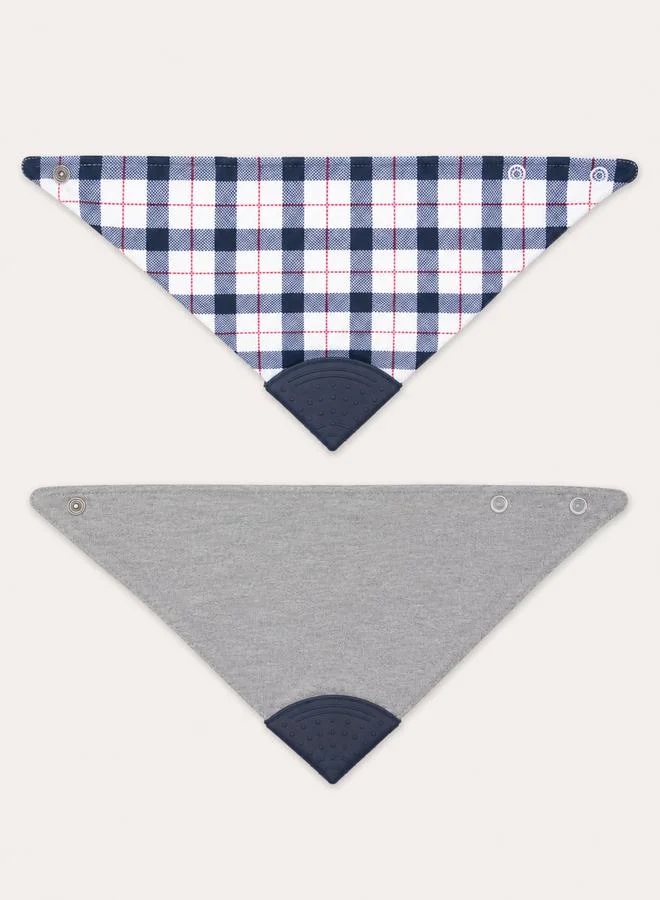 Mothers Choice Baby Pack of 2 - Reversible Plaid and Grey Teething Bandana Bibs