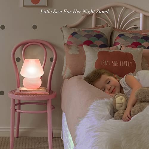 ONEWISH Mushroom Lamp Cute Table Lamp for Bedroom Nightstand Soft Light Pink, Small Glass Nightlight Stepless Dimmable Desk Lamp for Dining, Living, Nursery, Vanity, Home Decor Lamp for Girls Women - Image 4
