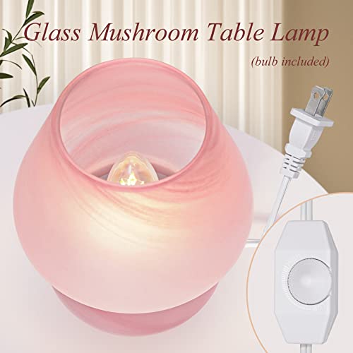 ONEWISH Mushroom Lamp Cute Table Lamp for Bedroom Nightstand Soft Light Pink, Small Glass Nightlight Stepless Dimmable Desk Lamp for Dining, Living, Nursery, Vanity, Home Decor Lamp for Girls Women - Image 5