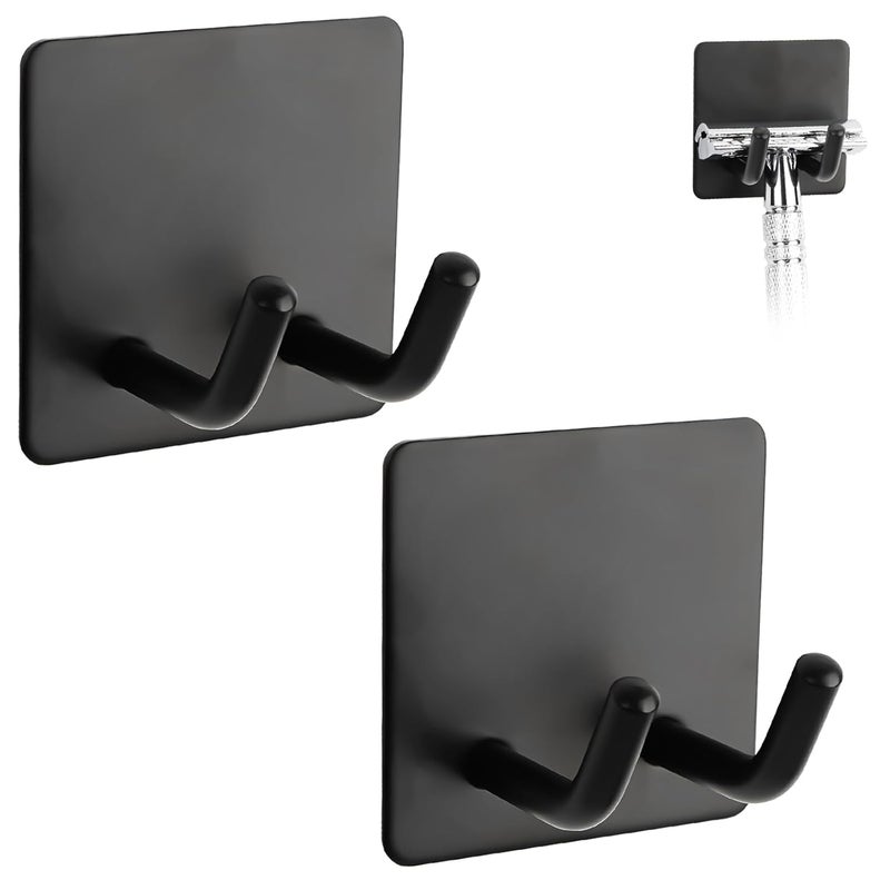Linkidea 2 Packs Self Adhesive Razor Holder for Shower, Stainless Steel Wall Mount Shaver Hooks, Sticky Hanger Compatible with Gillette Venus Platinum, Fusion 5 Proshield, Mach 3 Classic (Black)