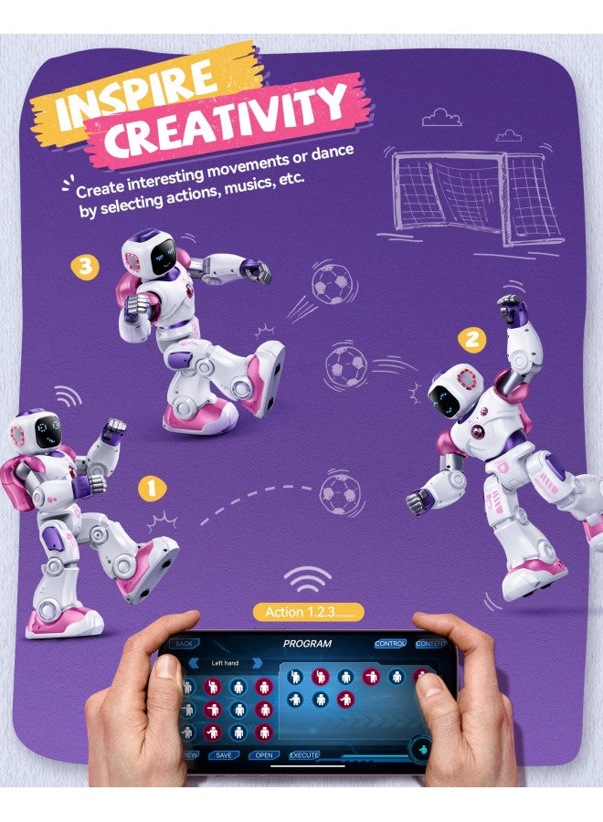 Ruko 1088 Smart Robot Toys for Kids, Large STEM Programmable Interactive RC Robot with Voice Control, App Control, Gifts for Boys & Girls Age 4 5 6 7 8 9, Pink - Image 3
