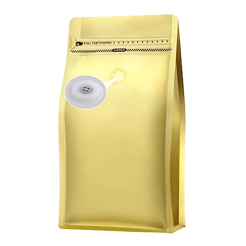 REMTAP Coffee Bags with Valve(50pcs,16 oz,1 lb) Gold High Barrier Aluminum Foil Flat Bottom Standing Coffee Beans Storage Bags,Reusable Heat Sealable Side Zipper Pouches for Home or Store - Image 1