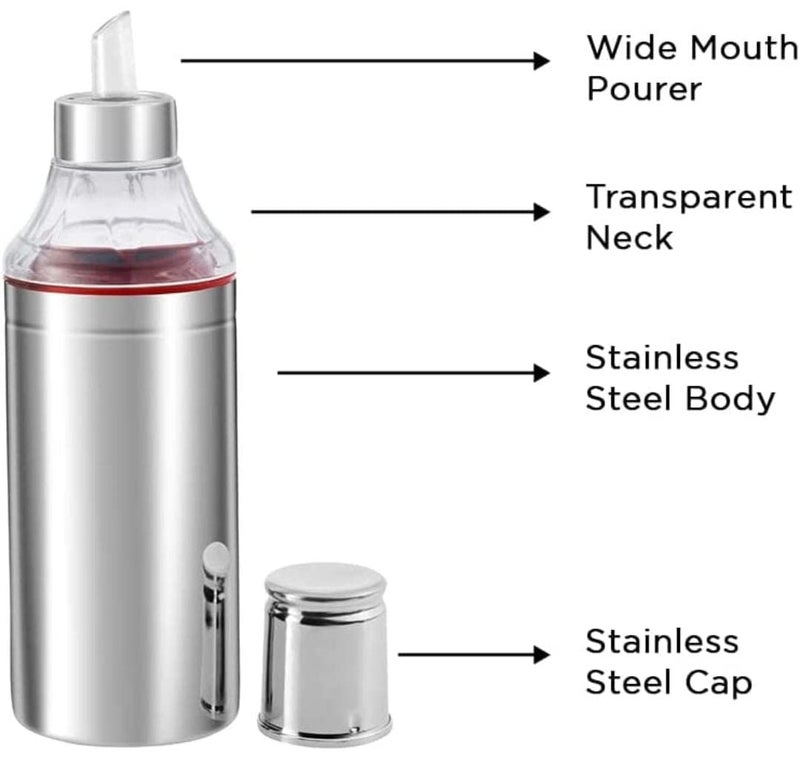 Aquasleri Oil Dispenser 1 Litre Oil Container Oil Bottle Oil Pot Oil Can Cooking Oil Dispenser for Home Resturants Slim Oil Pack of 2 Silver - Image 4