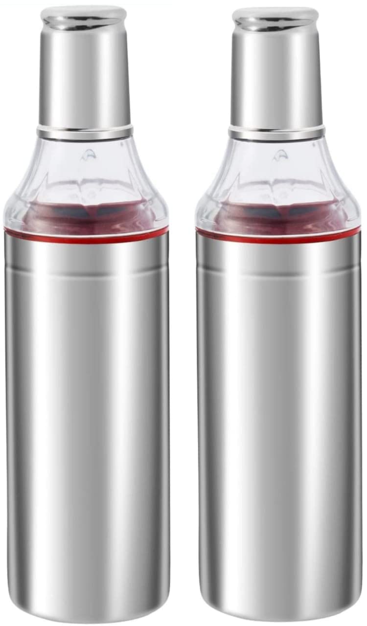 Aquasleri Oil Dispenser 1 Litre Oil Container Oil Bottle Oil Pot Oil Can Cooking Oil Dispenser for Home Resturants Slim Oil Pack of 2 Silver - Image 1