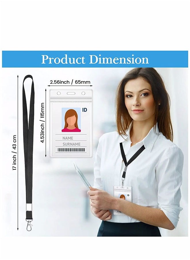 SYOSI 20 Pieces Clear ID Badge Holder with Lanyard, with Lanyard ID Card Holder Waterproof Clear Plastic Vertical Name Tags Badge Holders Transparent PVC Pouch for Office School Travel (65 x 115 mm)  - Image 2