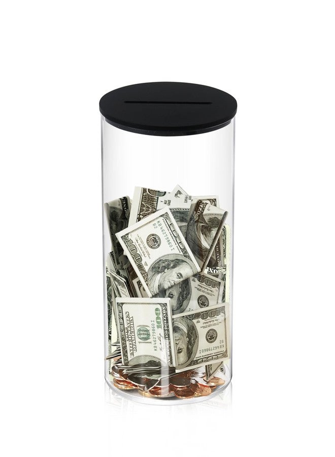 Klmnop Acrylic Piggy Bank, Openable Piggy Bank for Kids with Black Lid, Repeatable Money Saving Jar, Clear Money Jar for Cash Saving(Black 2.8"×4.5") - Image 1