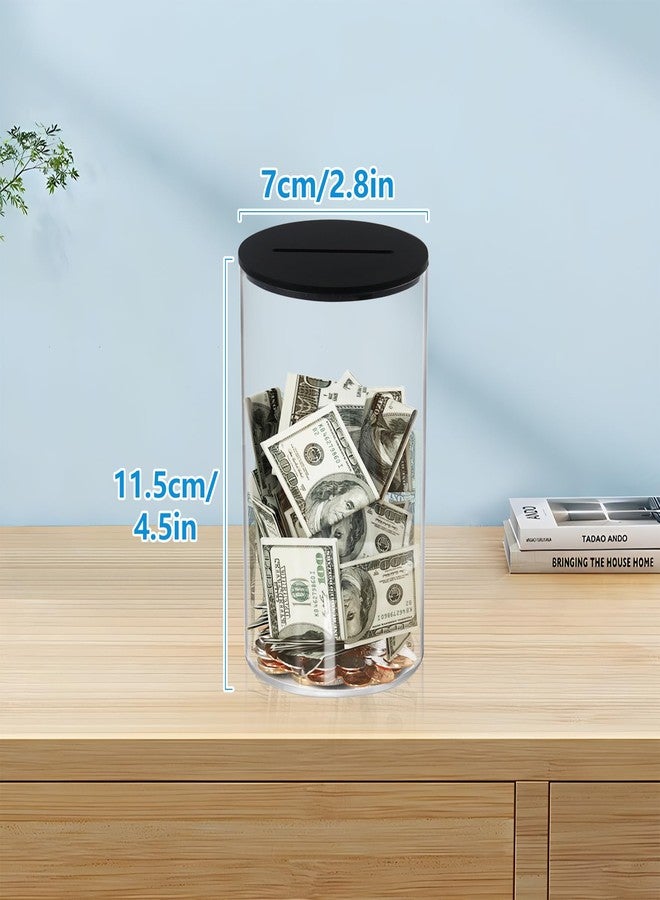 Klmnop Acrylic Piggy Bank, Openable Piggy Bank for Kids with Black Lid, Repeatable Money Saving Jar, Clear Money Jar for Cash Saving(Black 2.8"×4.5") - Image 3