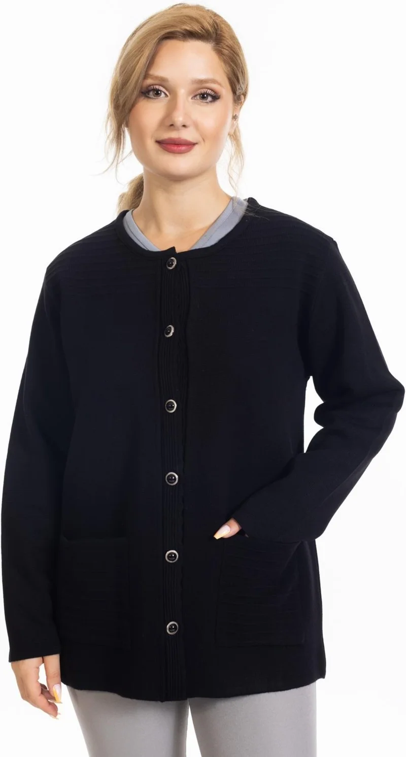 Mutlu City New Season Steel Knit Plain Model Round Neck Buttoned Mother's Knitwear Cardigan 7418