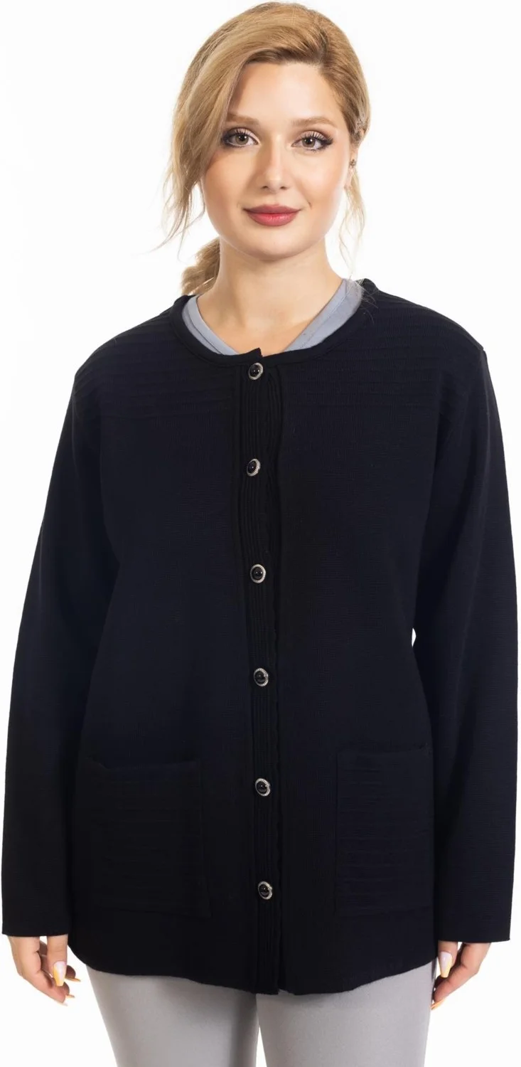 Mutlu City New Season Steel Knit Plain Model Round Neck Buttoned Mother's Knitwear Cardigan 7418