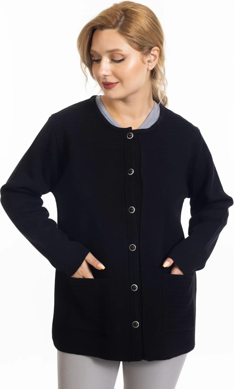 Mutlu City New Season Steel Knit Plain Model Round Neck Buttoned Mother's Knitwear Cardigan 7418