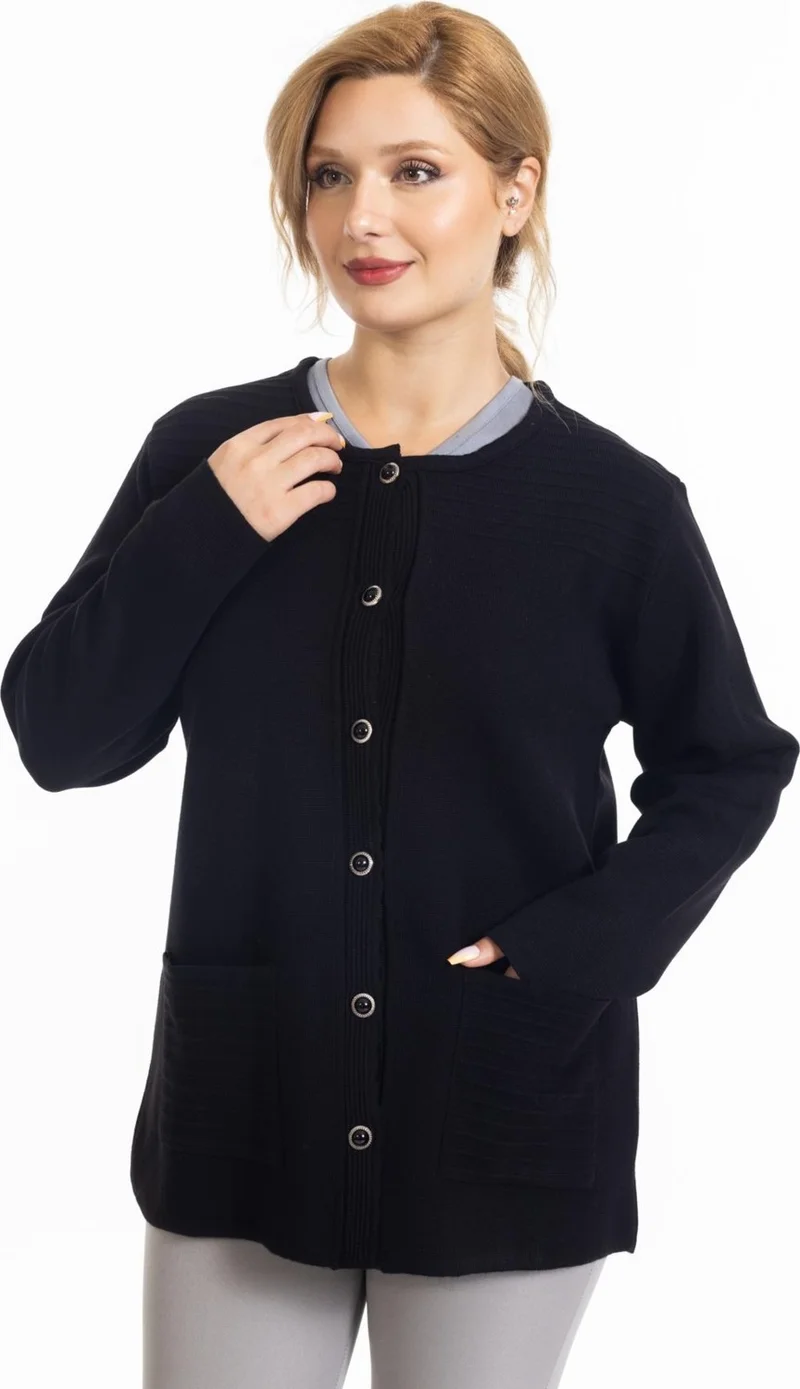 Mutlu City New Season Steel Knit Plain Model Round Neck Buttoned Mother's Knitwear Cardigan 7418