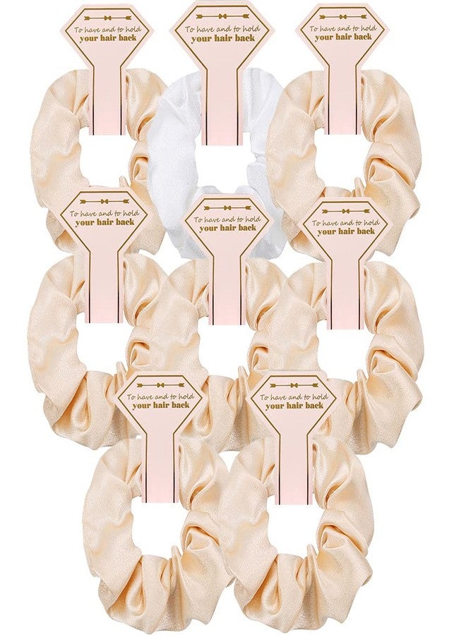 Hasoar 8pcs Satin Bridesmaid Proposal Gifts Hair Ties Hair Scrunchies Bachelorette Party Favors Satin Bridesmaid Gift for Wedding Parties (white & champagne) - Image 1