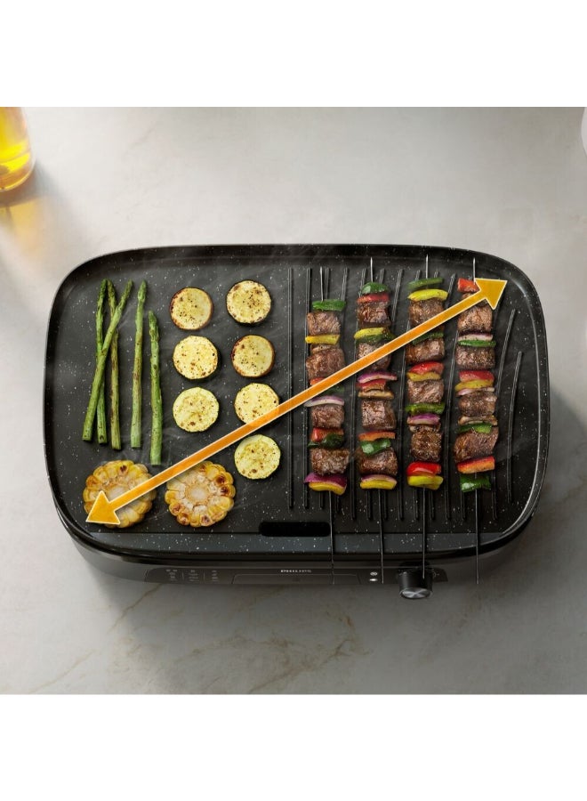 Philips Table Grill,2400 W,Adjustable Temperature,1250 Cm² Grilling Surface,Maifan Stone Coating,Removable Plates 2400 W HD6210/90 Black - Image 3