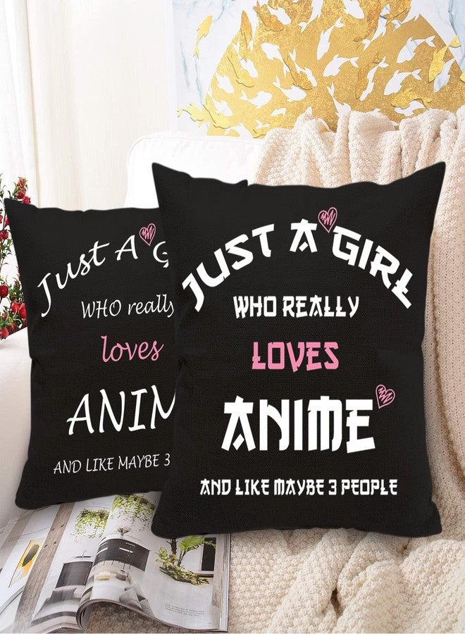 AcowSpt Anime Lover Gifts for Girls Two Sided Throw Pillow Cover - Just A Girl Who Really Loves Anime 18"x 18"(Black) - Image 5
