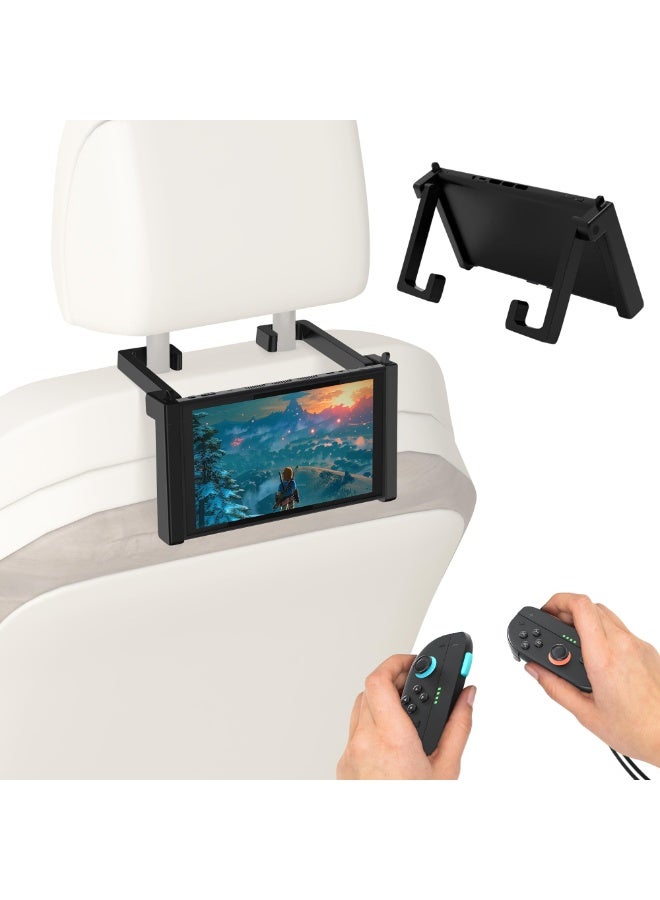 OSHIMA Car Table Holder, Rotatable Car Headrest Tablet Mount, Adjustable Simple Holder for Switch 2, Foldable Table Stand Portable Game Console Play Anytime Anywhere (Black) - Image 1