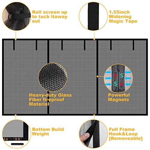 Veanusiver Magnetic Double Garage Screen Door for 2 Car Garage Doors 16x7FT Reinforced Self Sealing Fiberglass Mesh Door Screen with 6 Strapping Tapes Hands Free Door Screen with Closure Weighted Bottom Black - Image 3