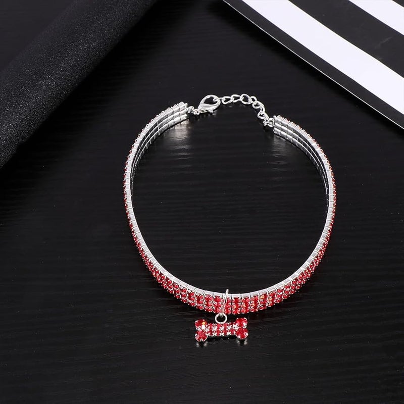 Red Rhinestone Dog Collar Adjustable Luxury Pet Necklace with Bone Pendant - Image 5