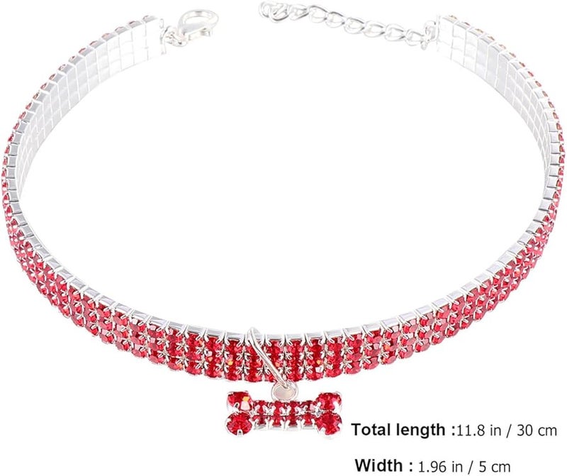 Red Rhinestone Dog Collar Adjustable Luxury Pet Necklace with Bone Pendant - Image 3