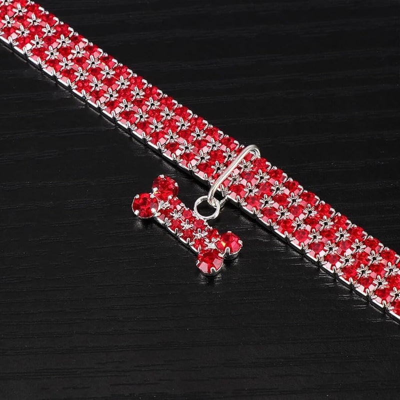 Red Rhinestone Dog Collar Adjustable Luxury Pet Necklace with Bone Pendant - Image 4
