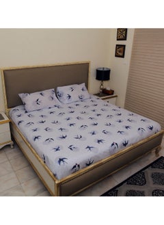 Home-Tex Design 3 Piece Hometex Design 100% Cotton King Size Printed Flat Sheet Set HIRON - 1 Flat Sheet (240x260 cm) + 2 Pillow Covers (50x80 cm)  - Image 1