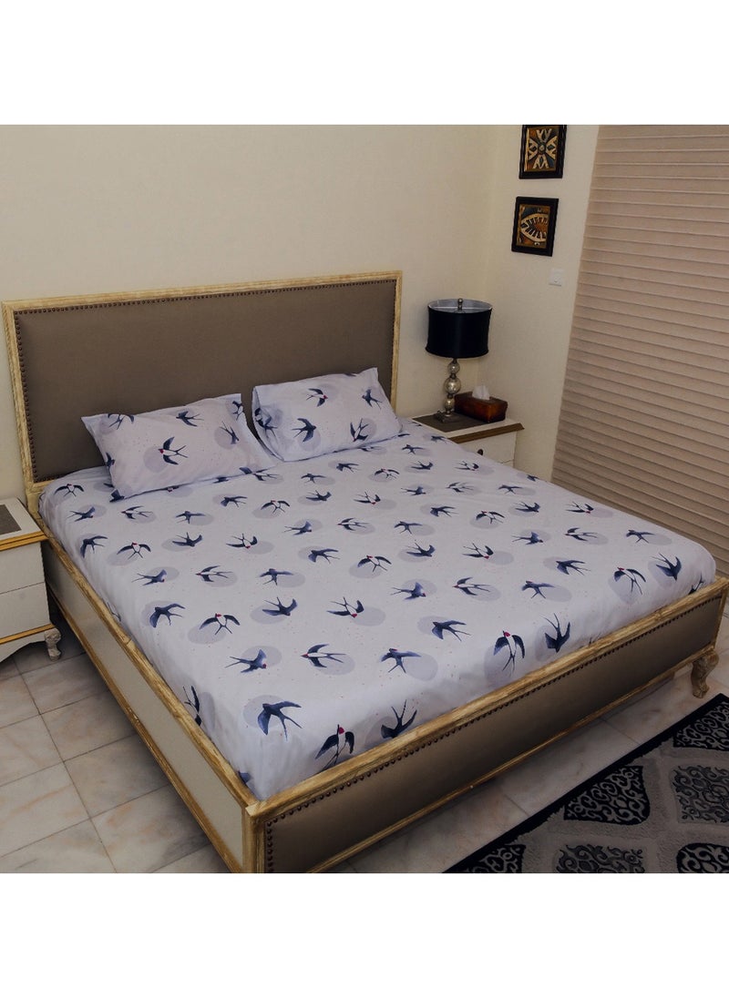 Home-Tex Design 3 Piece Hometex Design 100% Cotton King Size Printed Flat Sheet Set HIRON - 1 Flat Sheet (240x260 cm) + 2 Pillow Covers (50x80 cm)  - Image 1