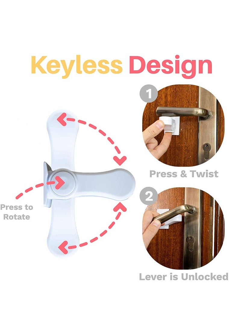 كاست ويف قفل مقبض الباب ، عبوتان من قفل ذراع الباب المقاوم للأطفال ، تصميم بسيط لاصق 3 متر ، أقفال مقبض باب أمان الطفل بدون حفر - Image 4