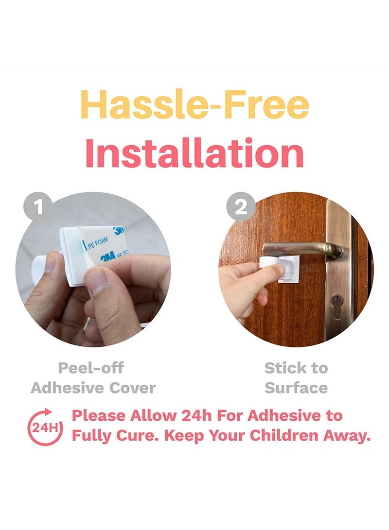 كاست ويف قفل مقبض الباب ، عبوتان من قفل ذراع الباب المقاوم للأطفال ، تصميم بسيط لاصق 3 متر ، أقفال مقبض باب أمان الطفل بدون حفر - Image 5
