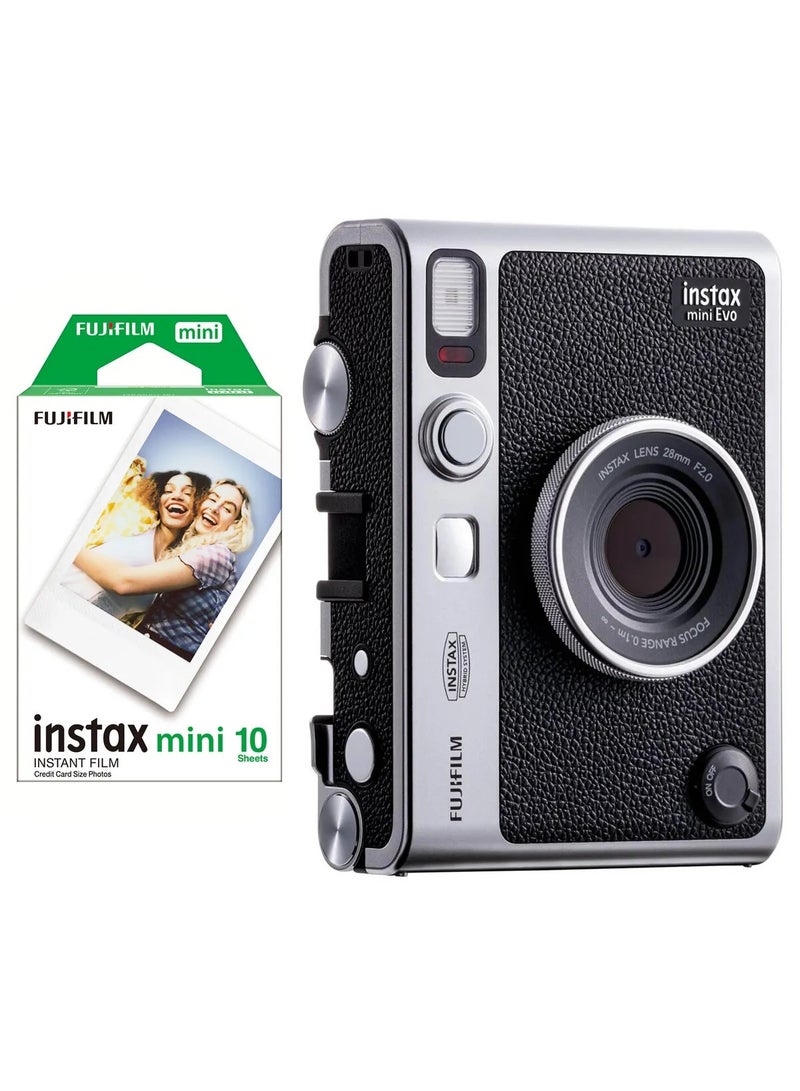 Instax Fujifilm instax mini Evo Instant Film Camera - Black + Mini Film 10 Pack - Image 1