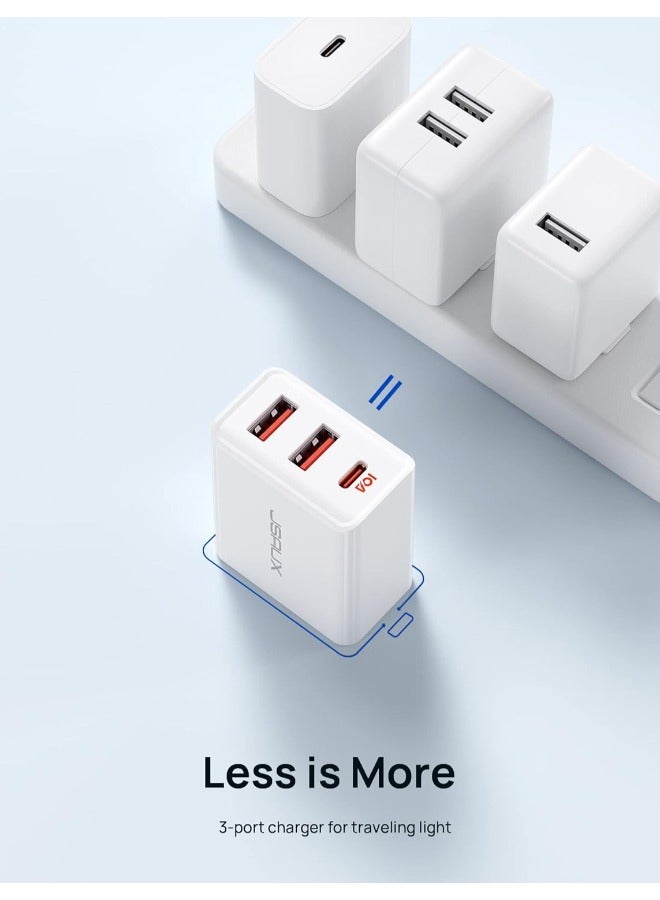 JSAUX 32W Charger USB C PD 3.0 [3 Ports 20W + 12W],  USB-C Fast Charger Compatible with iPhone 15/14/13/12 Pro Max, Samsung Galaxy S23/S22/S21/A73/A53/A33, Pixel 7 Pro/6/6a/6 Pro, iPad Pro/Air
