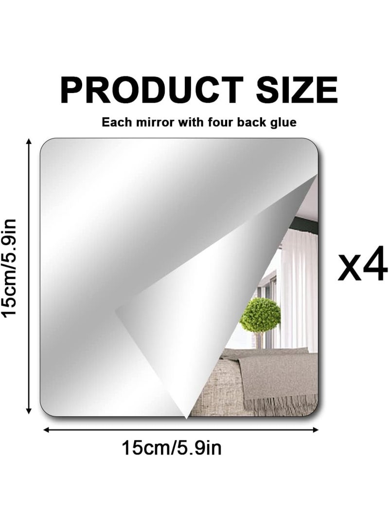 بيوينتي 4 قطع بلاط مرايا جدارية ثلاثية الأبعاد 30×30 سم - مرايا أكريليك غير قابلة للكسر، مرايا مرنة خفيفة الوزن، مرايا كاملة الطول لغرفة النوم، الجيم المنزلي، ديكور المنزل - Image 2